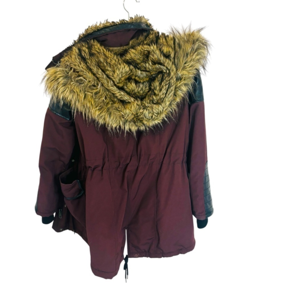 Garage Maroon Faux Fur Leather Parka Winter Coat Medium - Picture 4 of 16